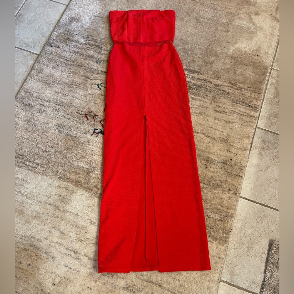 Elegant Red Strapless Jumpsuit